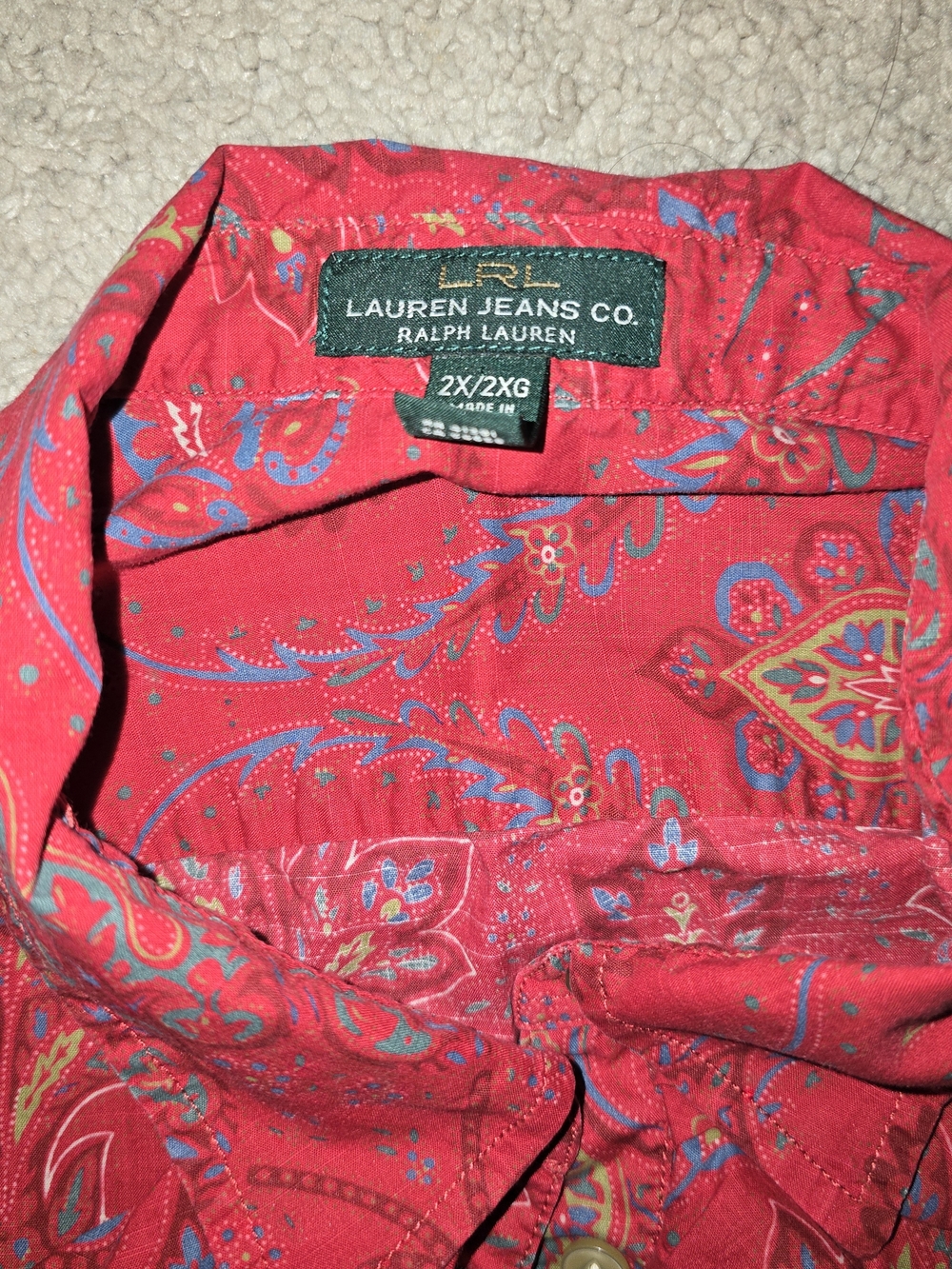 Ralph Lauren Red Paisley Button-Down Shirt Womens 2X - Picture 2 of 7